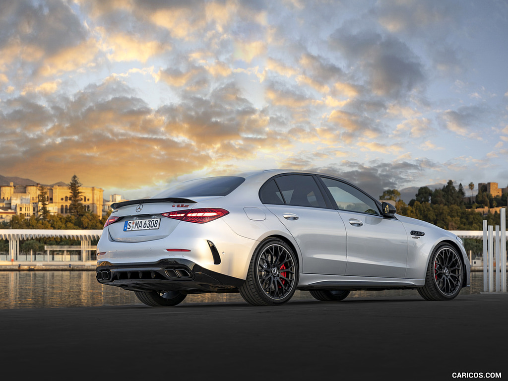 2024 Mercedes-AMG C 63 S E Performance (Color: Hightech Silver Metallic) - Rear Three-Quarter