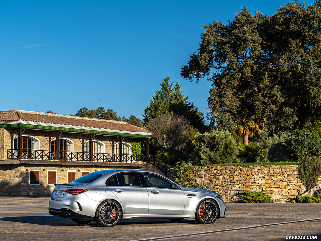 2024 Mercedes-AMG C 63 S E Performance (Color: Hightech Silver Metallic) - Rear Three-Quarter