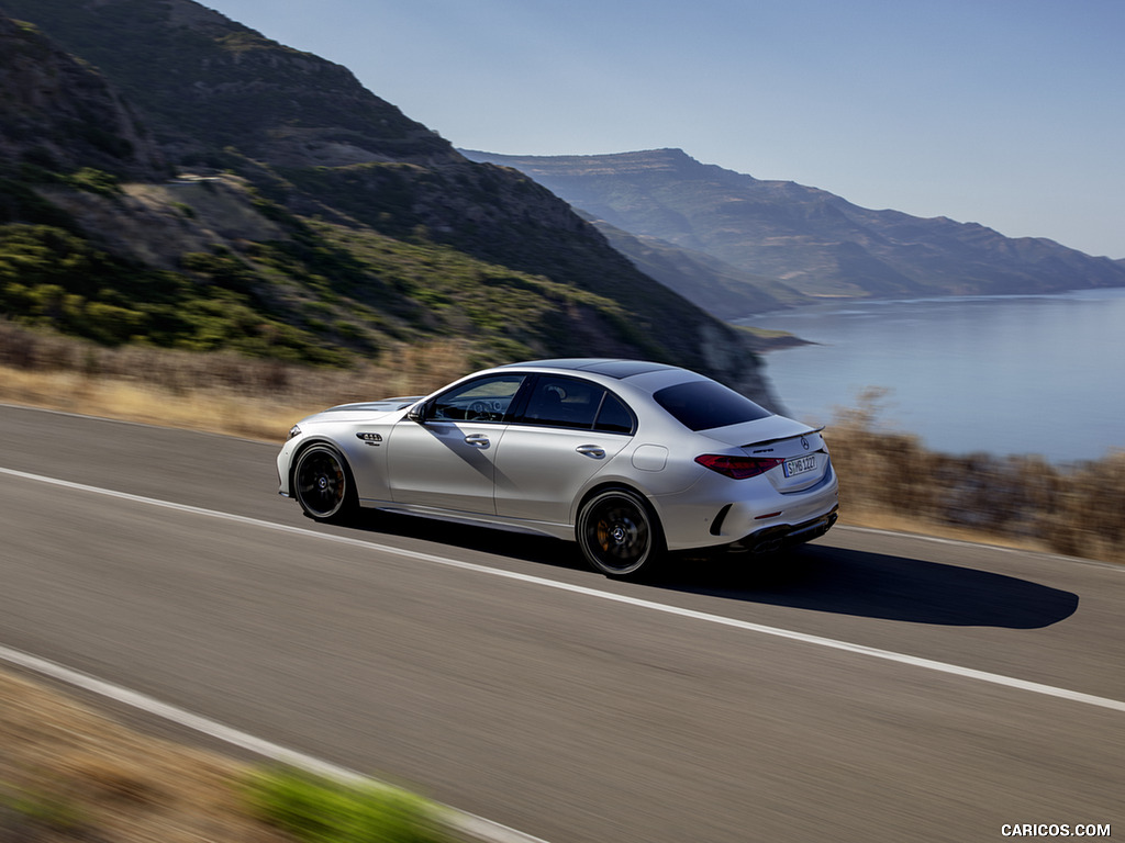 2024 Mercedes-AMG C 63 S E Performance Sedan (Color: High Tech Silver) - Rear Three-Quarter