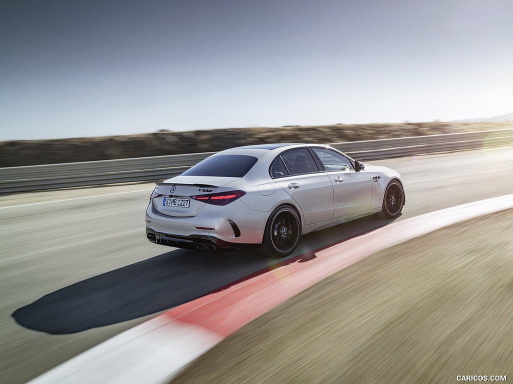 2024 Mercedes-AMG C 63 S E Performance Sedan (Color: High Tech Silver) - Rear Three-Quarter