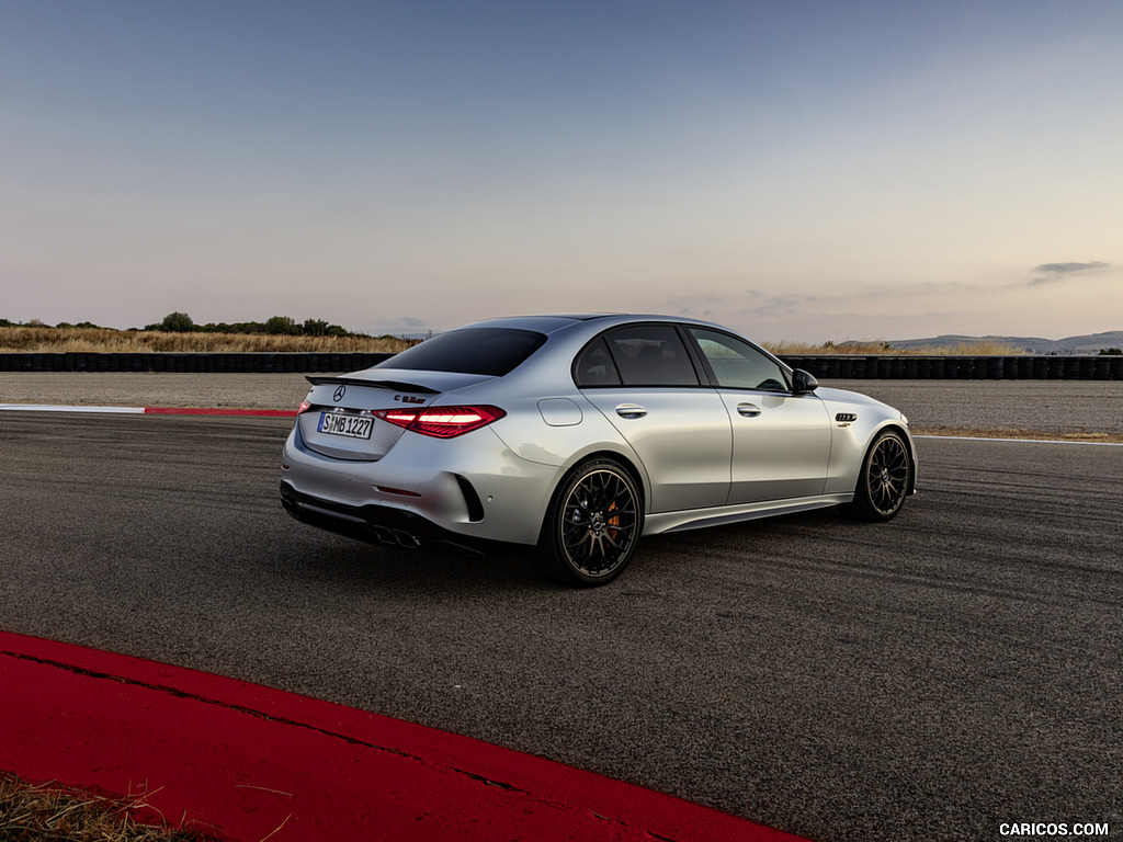 2024 Mercedes-AMG C 63 S E Performance Sedan (Color: High Tech Silver) - Rear Three-Quarter