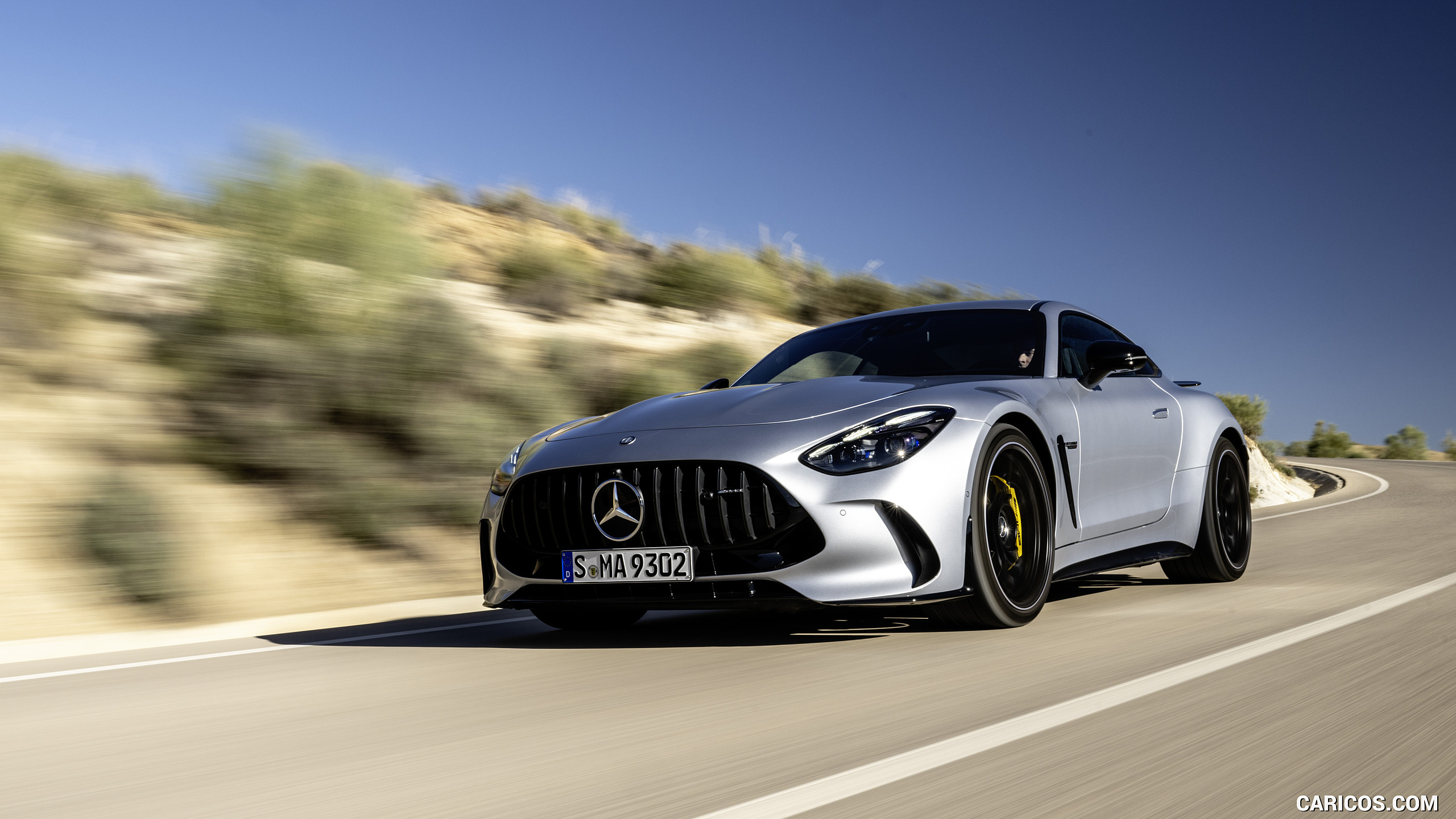 2024 Mercedes-AMG GT 63 4MATIC+ Coupé (Color: Hightech Silver metallic) - Front Three-Quarter, #163 of 241