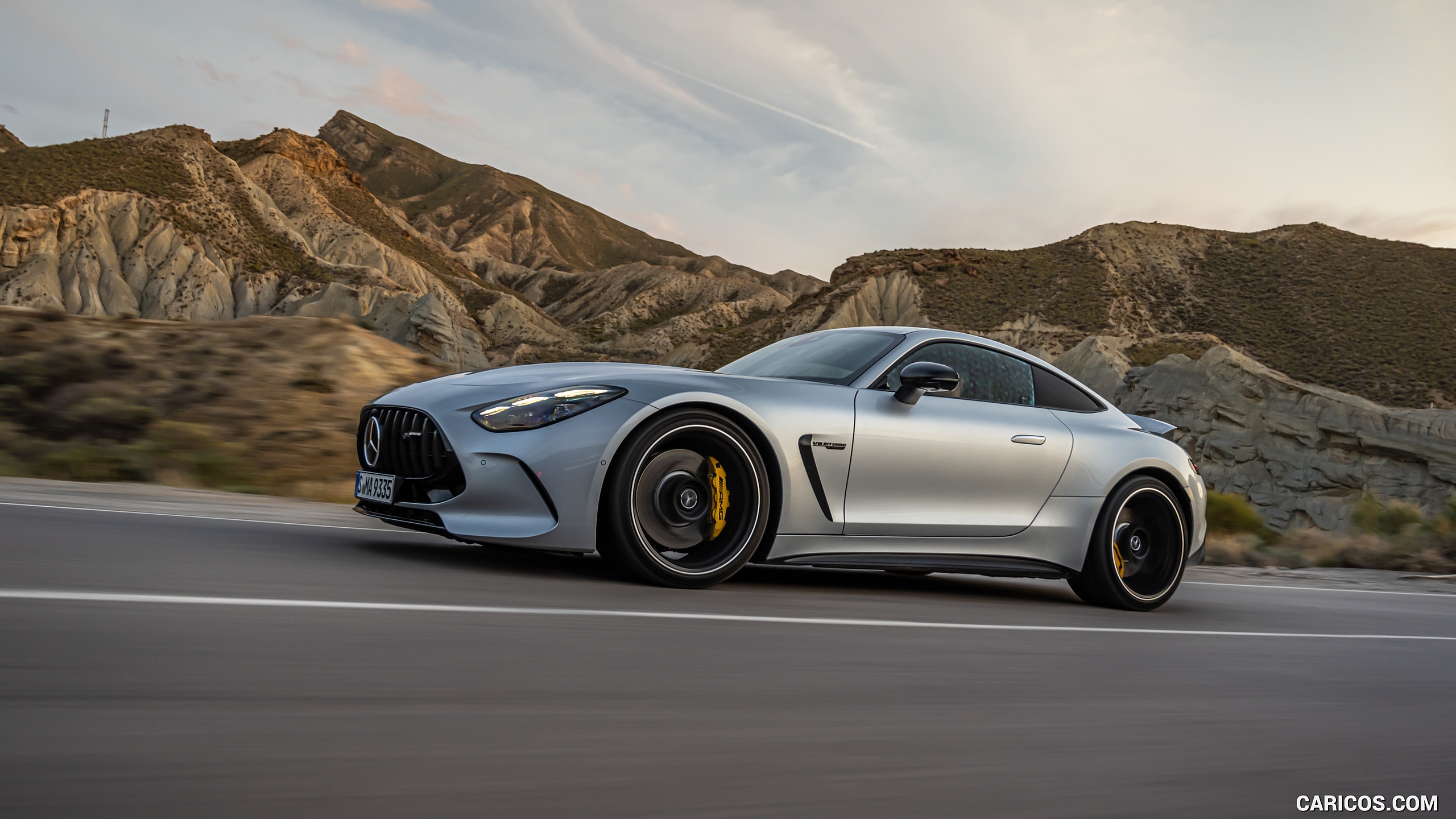 2024 Mercedes-AMG GT 63 4MATIC+ Coupé (Color: Hightech Silver metallic) - Front Three-Quarter, #178 of 241