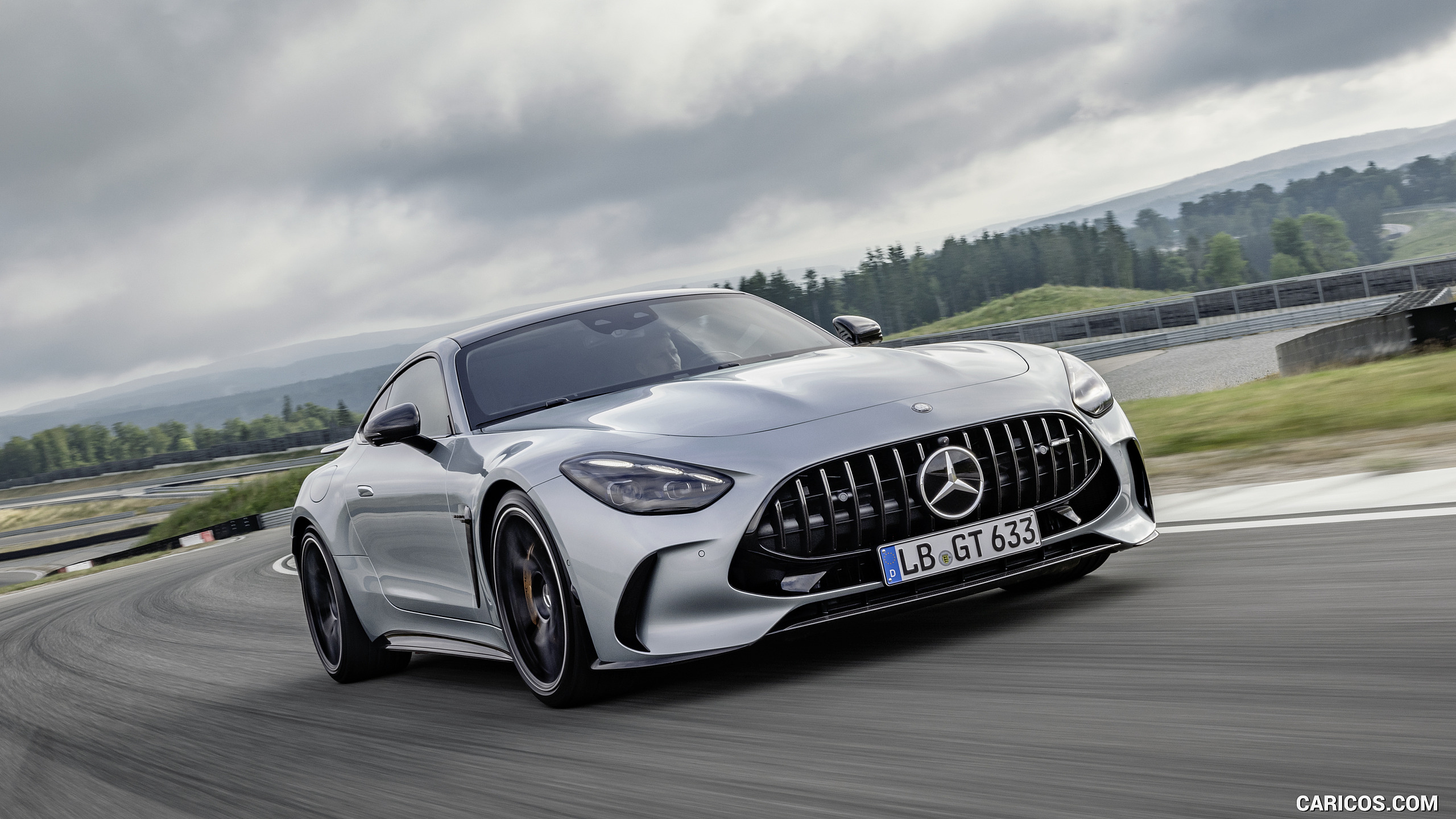 2024 Mercedes-AMG GT 63 Coupé 4MATIC+ with AMG Aerodynamic package (Color: High-Tech Silver Metallic) - Front Three-Quarter, #7 of 241