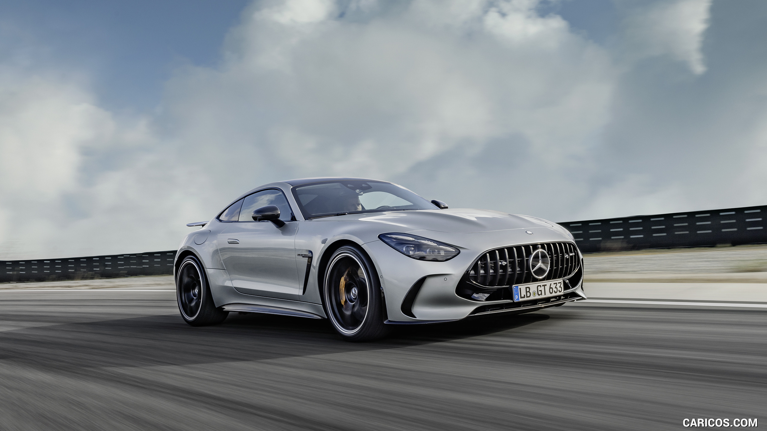 2024 Mercedes-AMG GT 63 Coupé 4MATIC+ with AMG Aerodynamic package (Color: High-Tech Silver Metallic) - Front Three-Quarter, #9 of 62