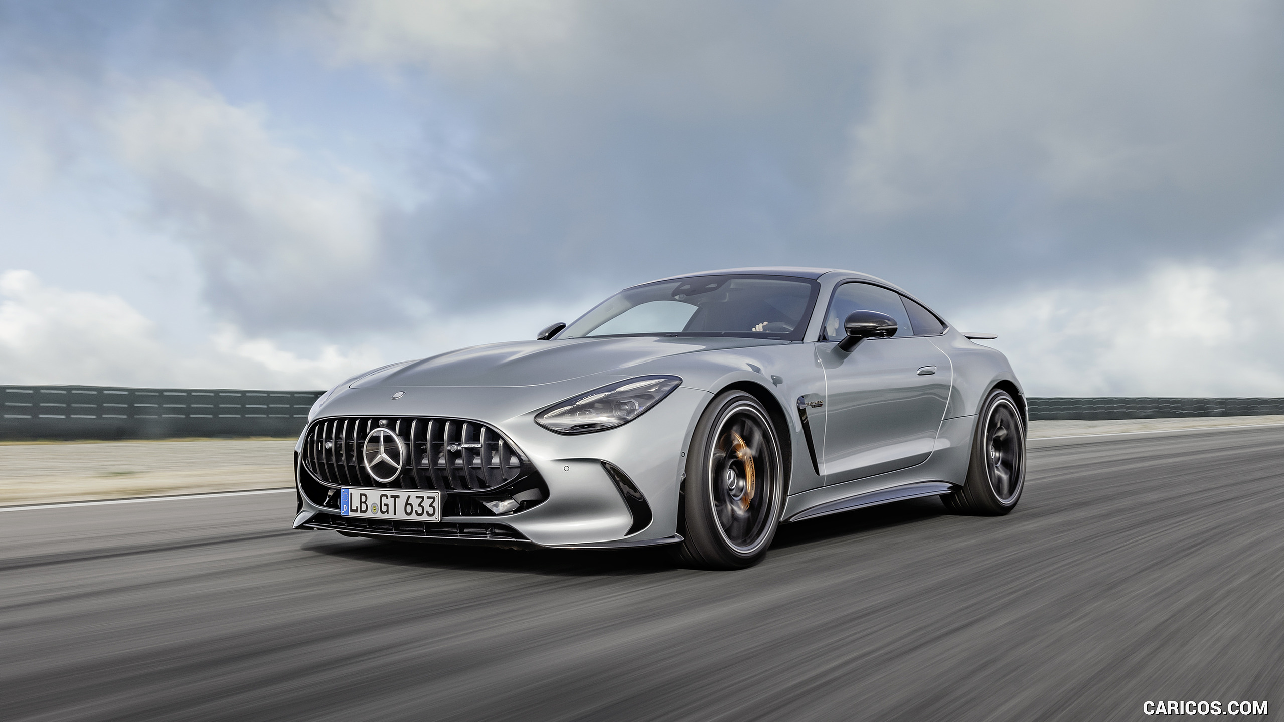 2024 Mercedes-AMG GT 63 Coupé 4MATIC+ with AMG Aerodynamic package (Color: High-Tech Silver Metallic) - Front Three-Quarter, #12 of 62