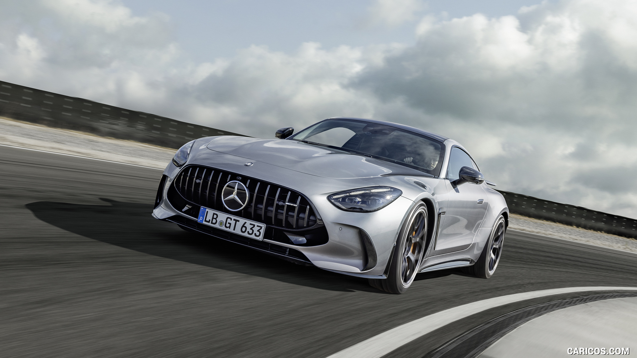 2024 Mercedes-AMG GT 63 Coupé 4MATIC+ with AMG Aerodynamic package (Color: High-Tech Silver Metallic) - Front Three-Quarter, #14 of 62