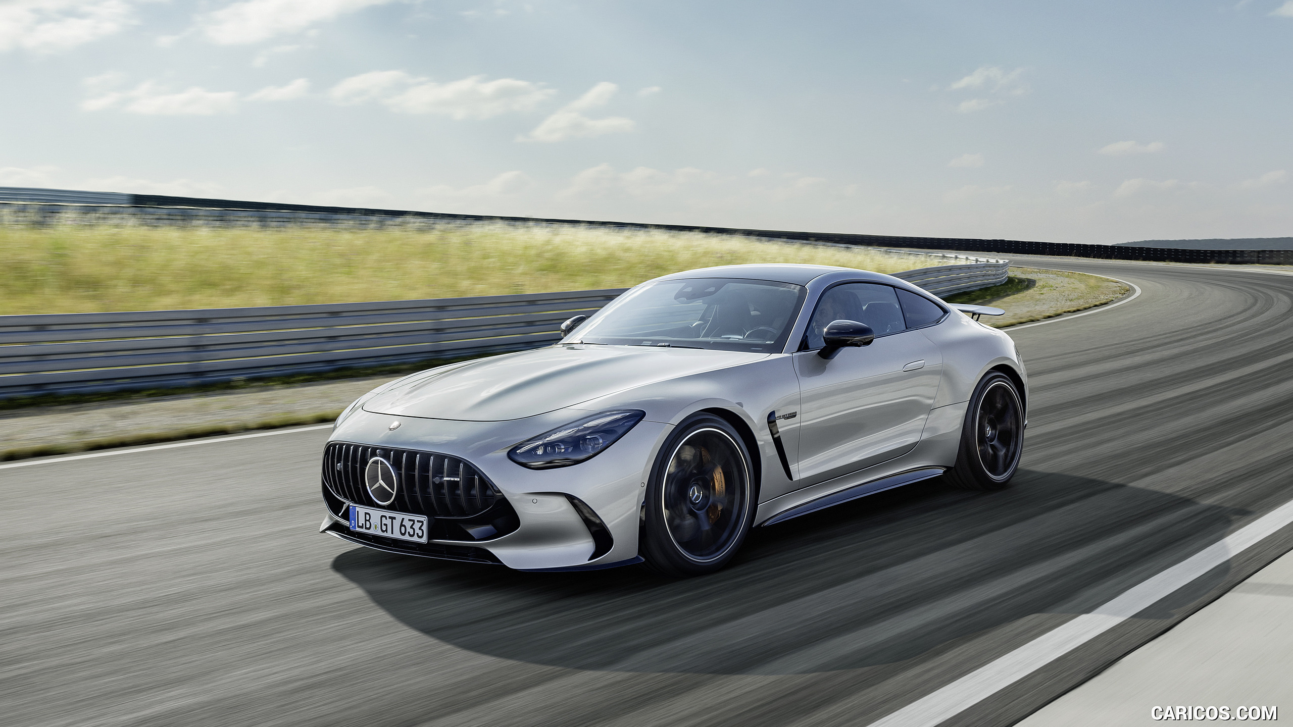 2024 Mercedes-AMG GT 63 Coupé 4MATIC+ with AMG Aerodynamic package (Color: High-Tech Silver Metallic) - Front Three-Quarter, #19 of 62