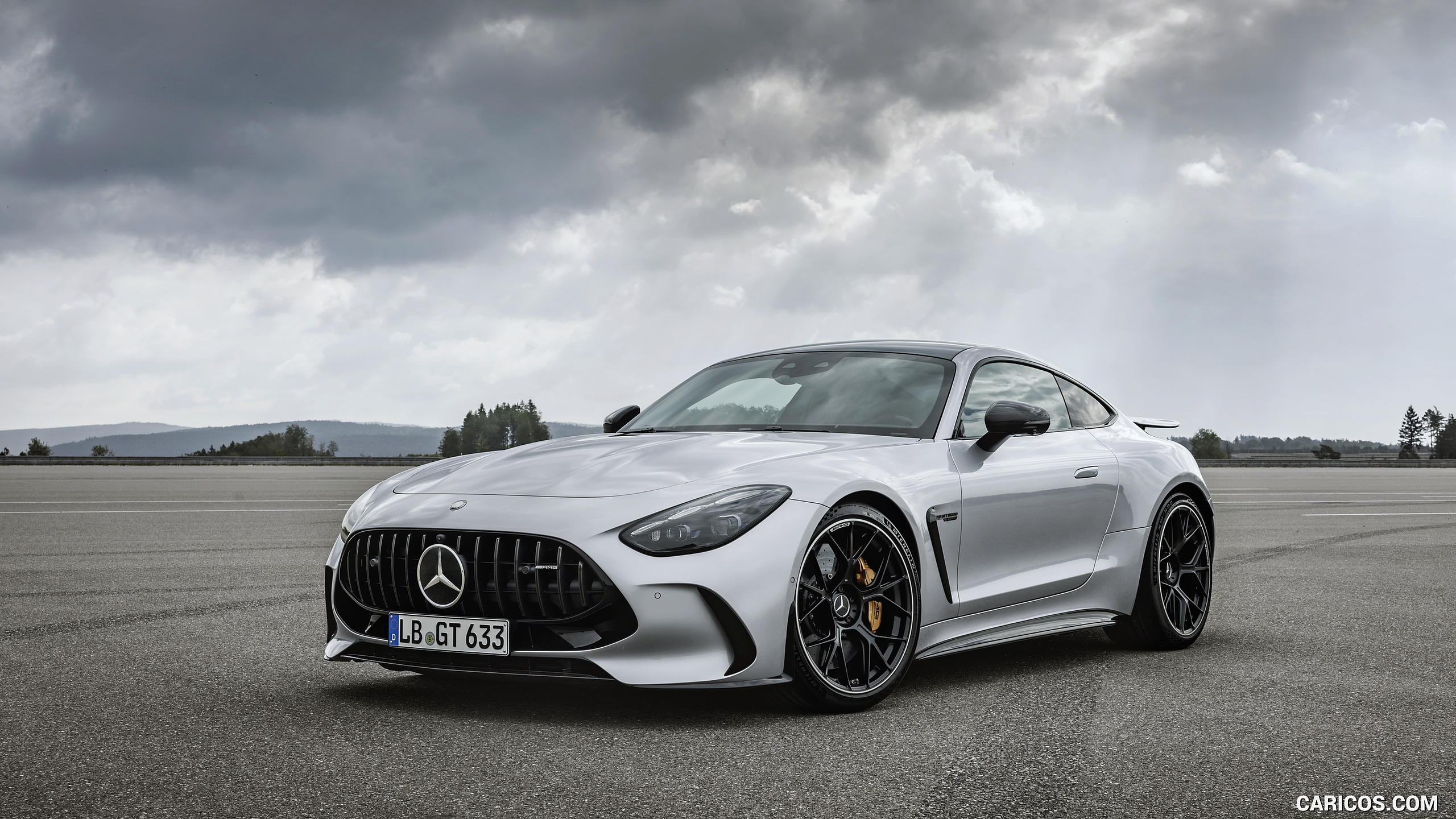 2024 Mercedes-AMG GT 63 Coupé 4MATIC+ with AMG Aerodynamic package (Color: High-Tech Silver Metallic) - Front Three-Quarter, #20 of 241