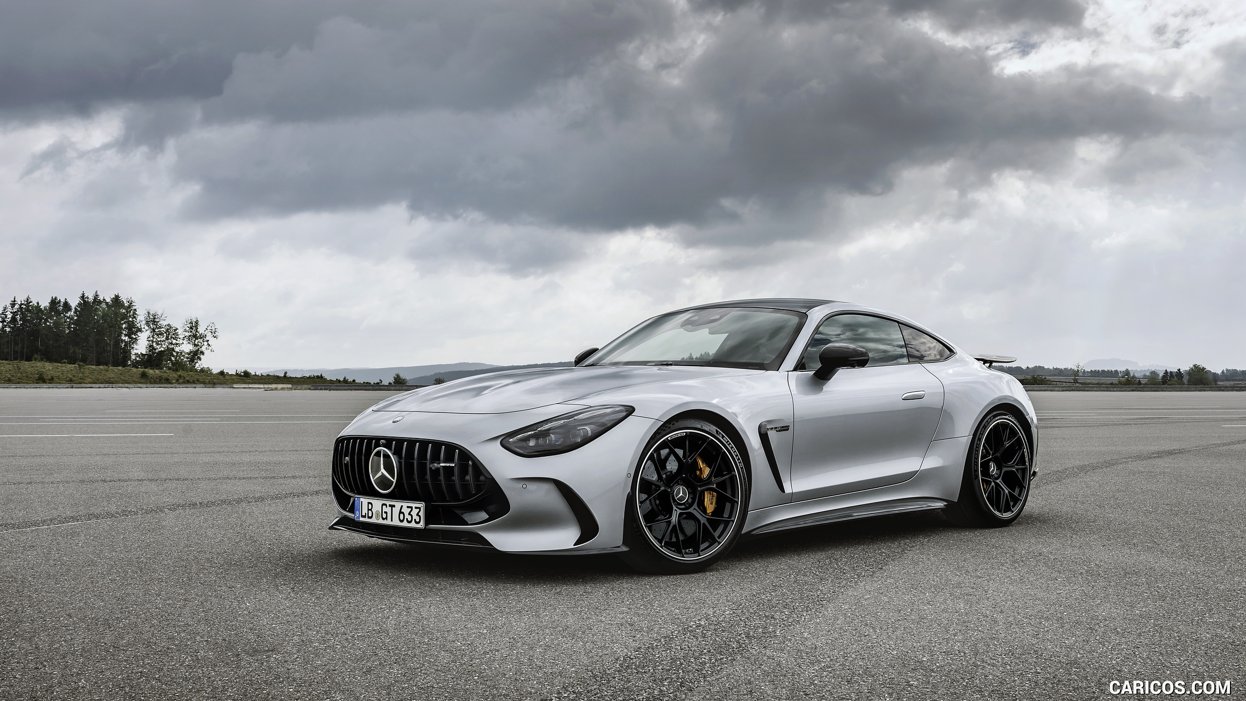 2024 Mercedes-AMG GT 63 Coupé 4MATIC+ with AMG Aerodynamic package (Color: High-Tech Silver Metallic) - Front Three-Quarter, #22 of 62