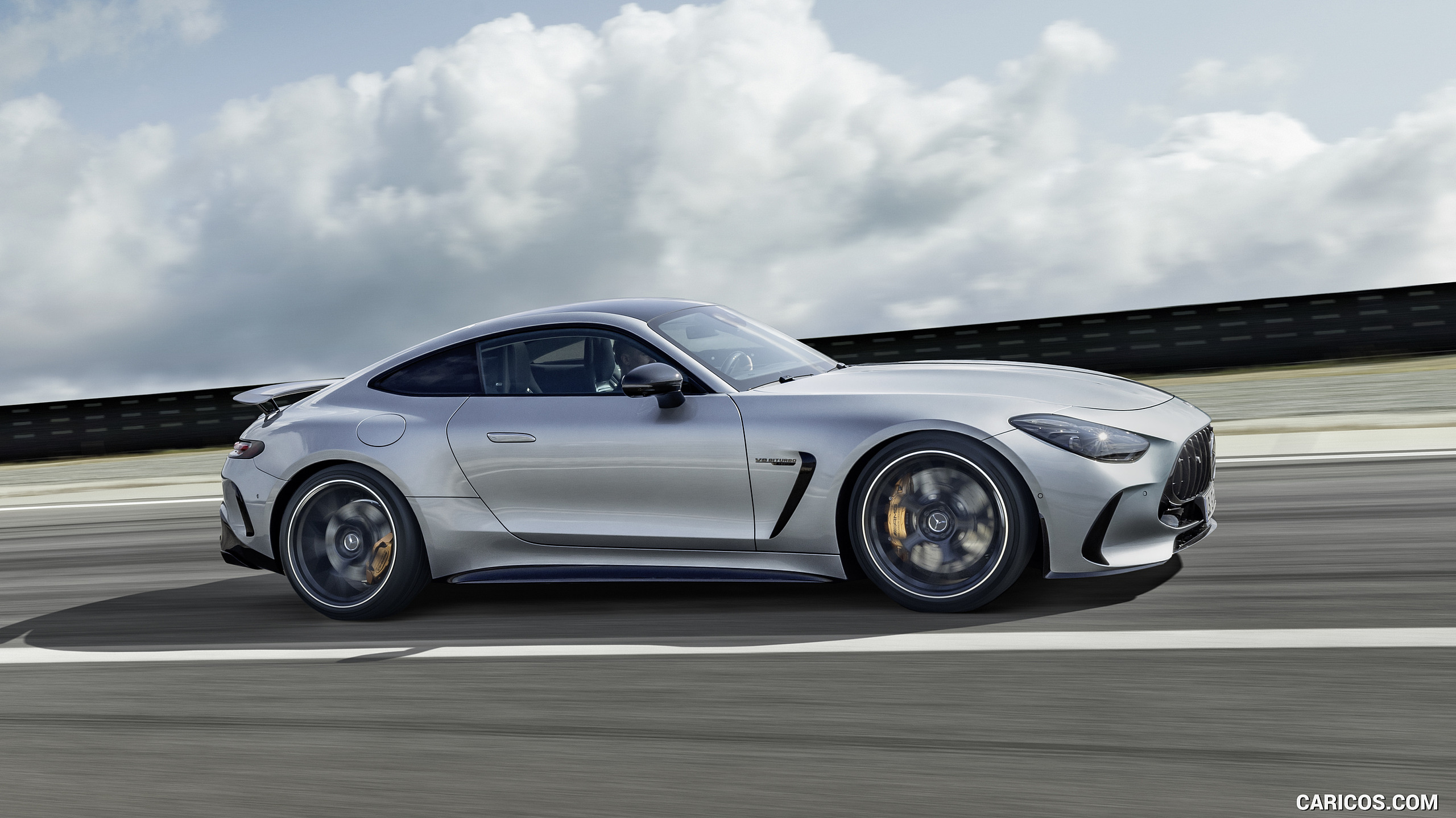 2024 Mercedes-AMG GT 63 Coupé 4MATIC+ with AMG Aerodynamic package (Color: High-Tech Silver Metallic) - Side, #8 of 62