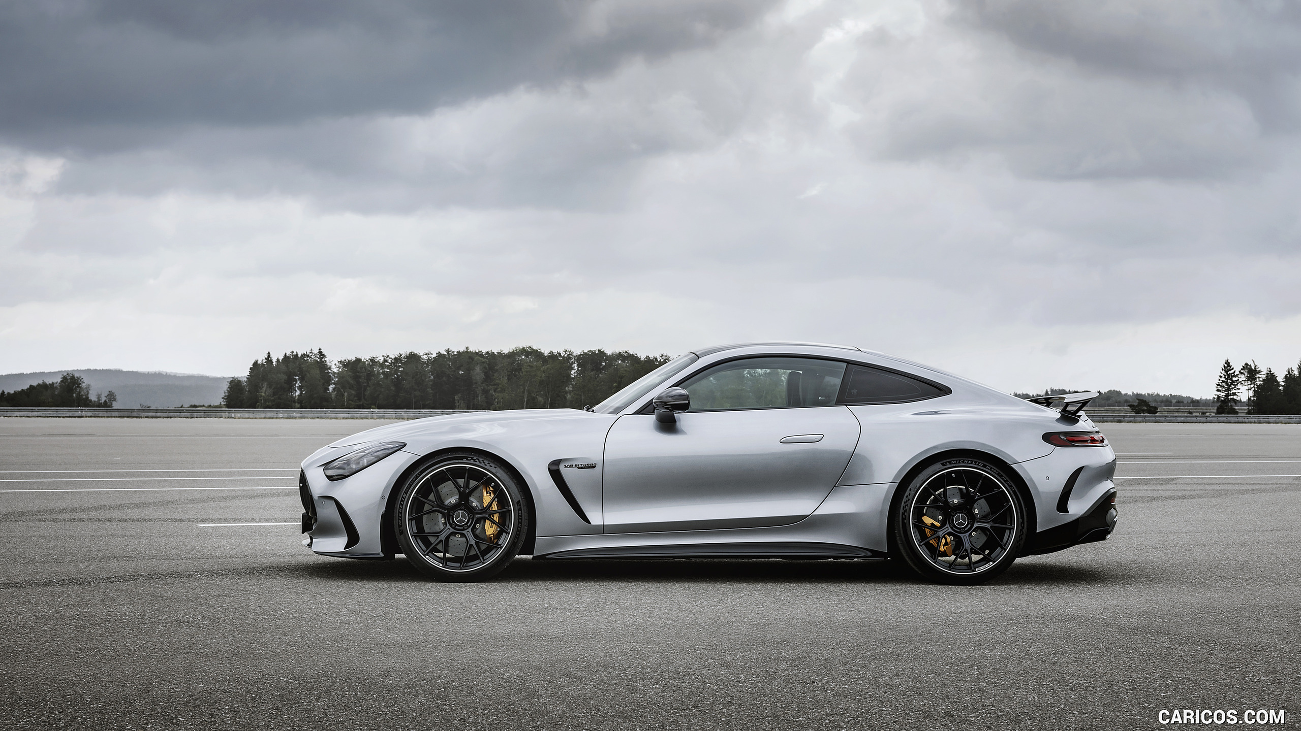 2024 Mercedes-AMG GT 63 Coupé 4MATIC+ with AMG Aerodynamic package (Color: High-Tech Silver Metallic) - Side, #23 of 241
