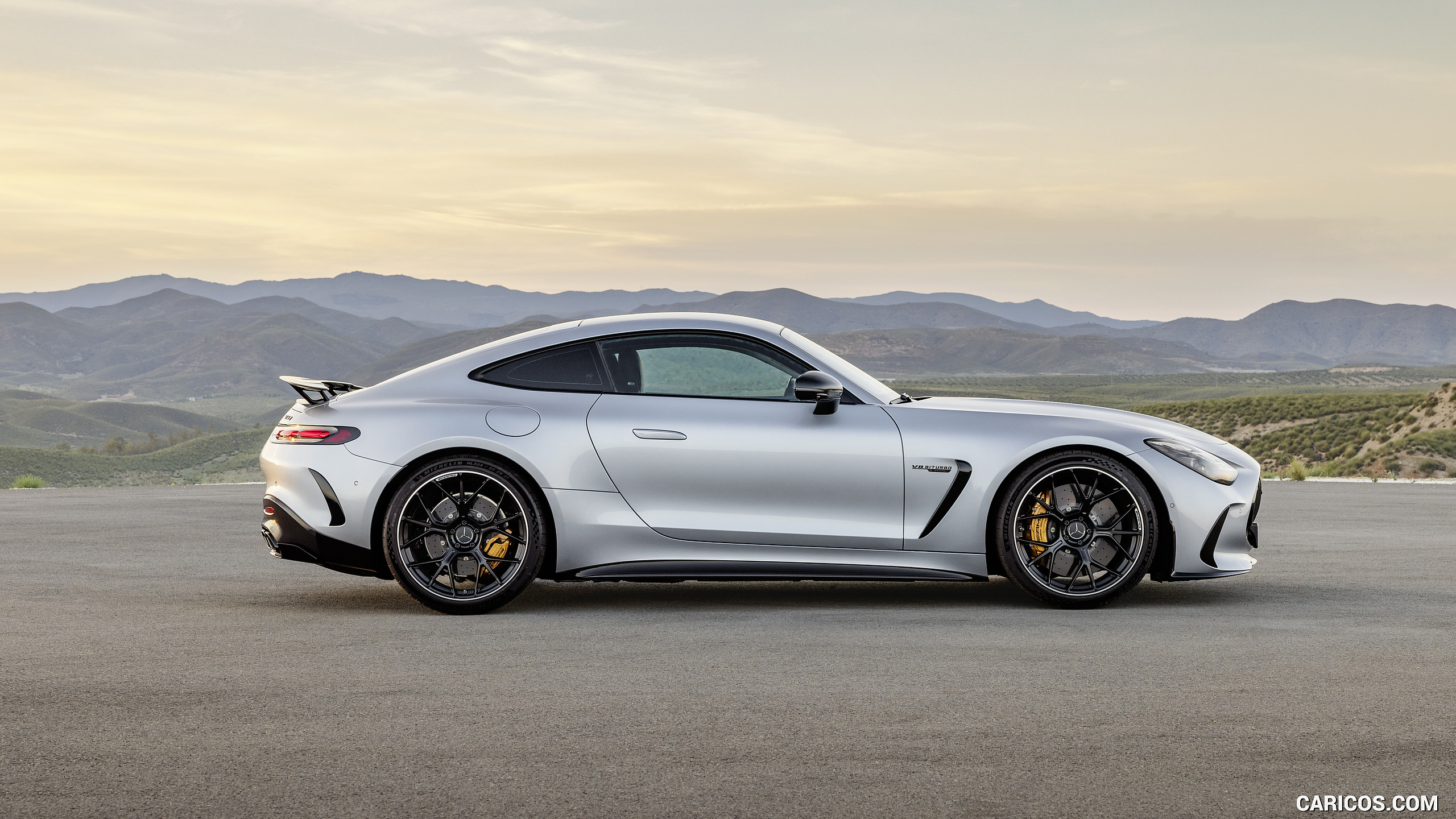 2024 Mercedes-AMG GT 63 Coupé 4MATIC+ with AMG Aerodynamic package (Color: High-Tech Silver Metallic) - Side, #29 of 62