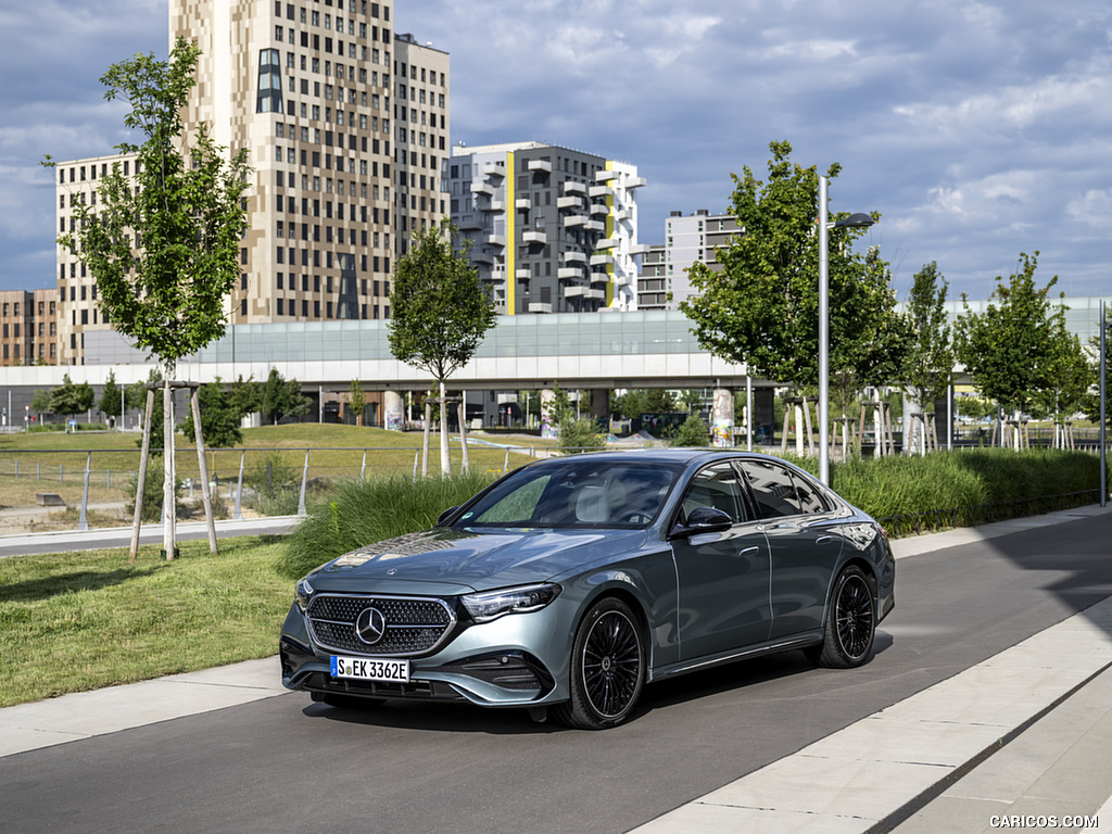 2024 Mercedes-Benz E 400 e (Color: Verde Silver Metallic) - Front Three-Quarter