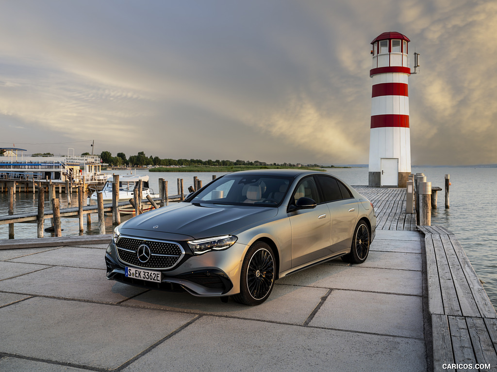 2024 Mercedes-Benz E 400 e (Color: Verde Silver Metallic) - Front Three-Quarter