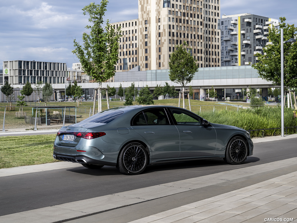 2024 Mercedes-Benz E 400 e (Color: Verde Silver Metallic) - Rear Three-Quarter