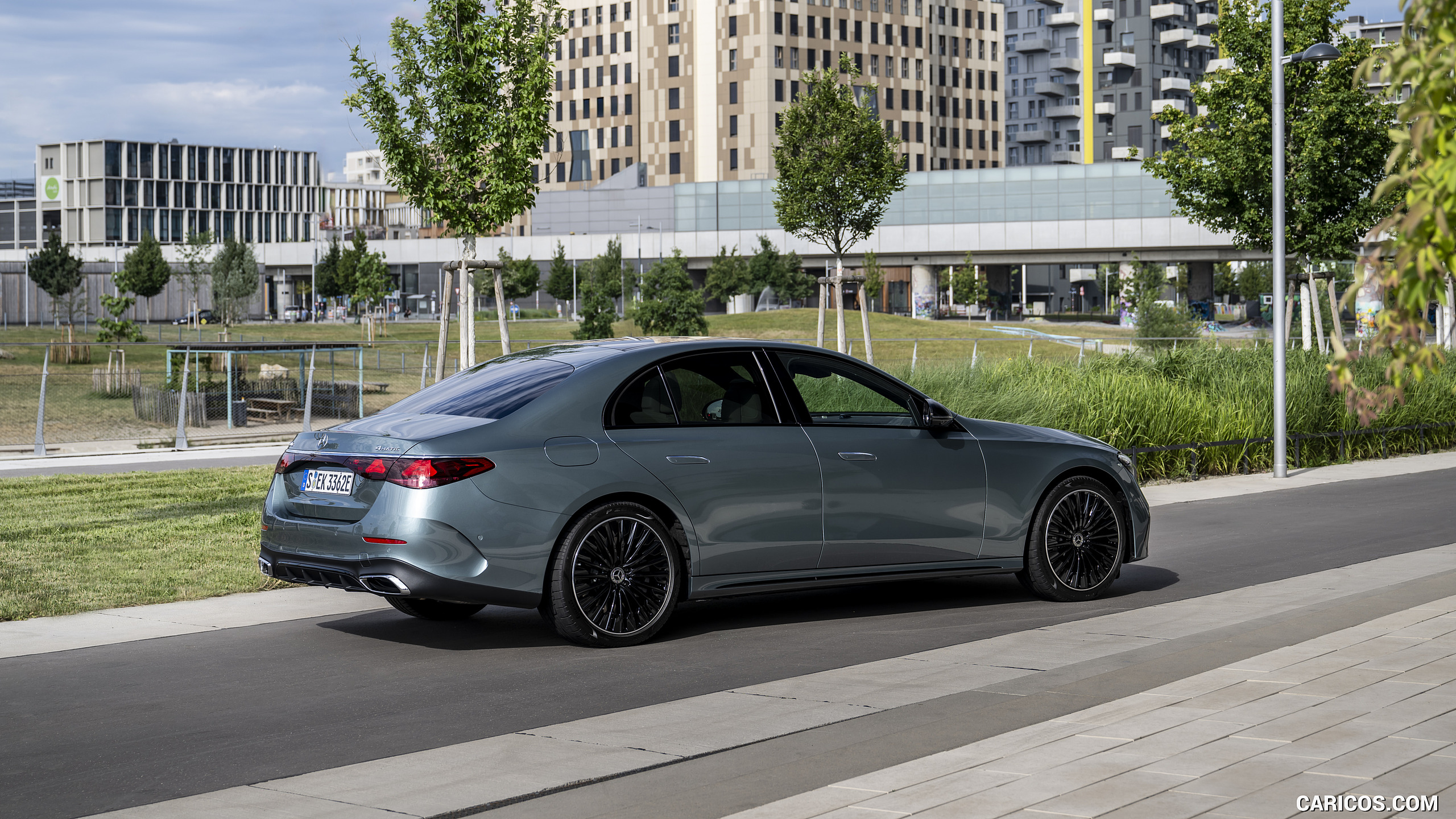 2024 Mercedes-Benz E 400 e (Color: Verde Silver Metallic) - Rear Three ...