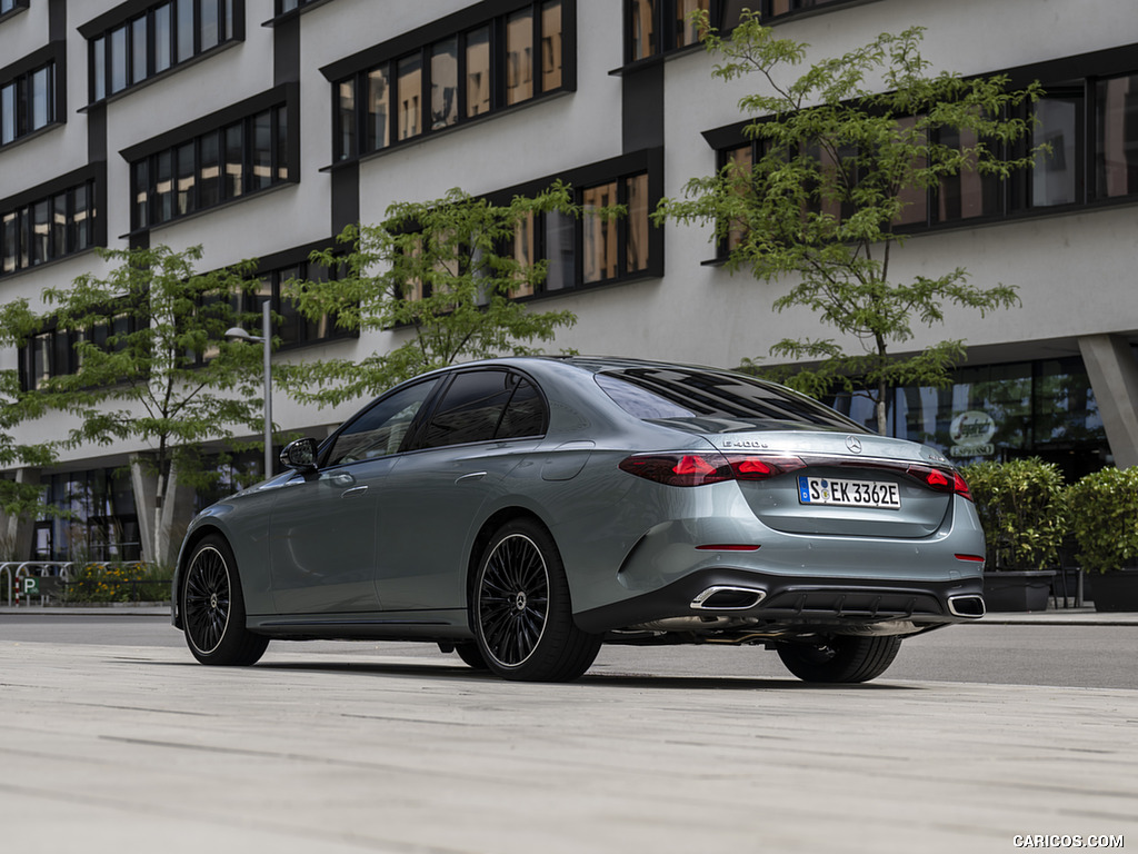 2024 Mercedes-Benz E 400 e (Color: Verde Silver Metallic) - Rear Three-Quarter