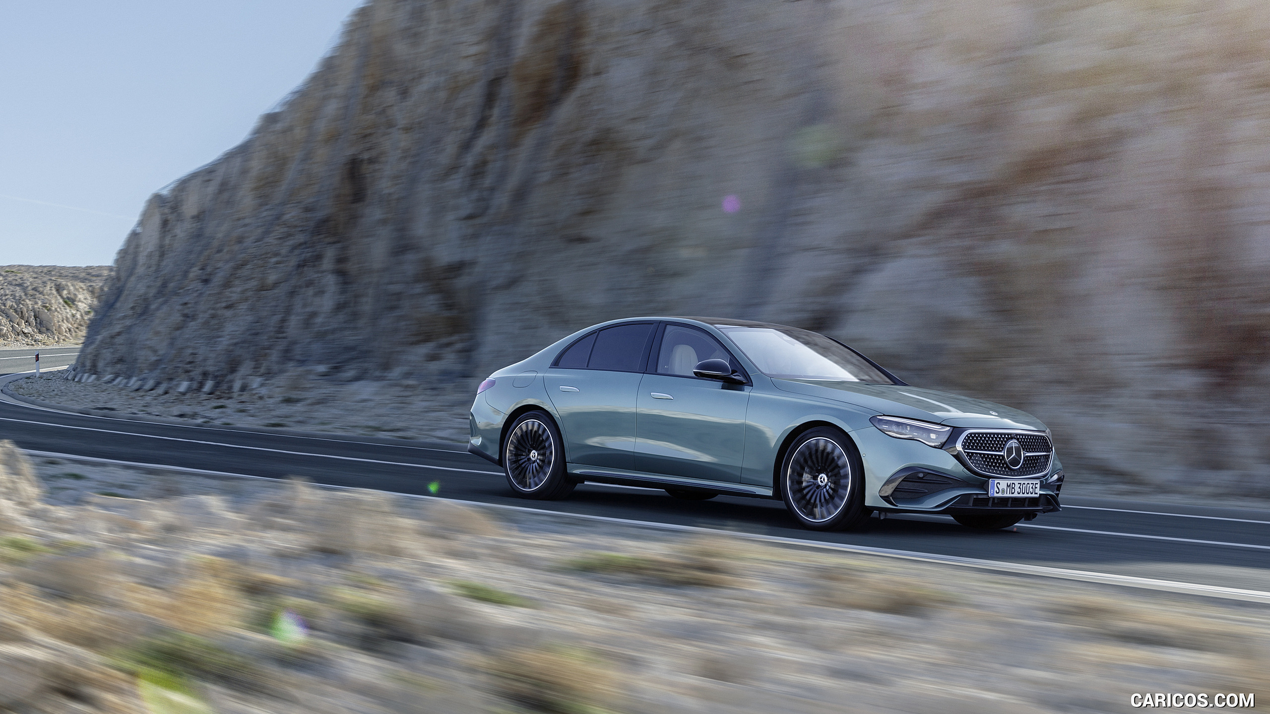 2024 Mercedes-Benz E-Class Plug-In Hybrid AMG Line Color: (Verde Silver) - Front Three-Quarter, #4 of 158