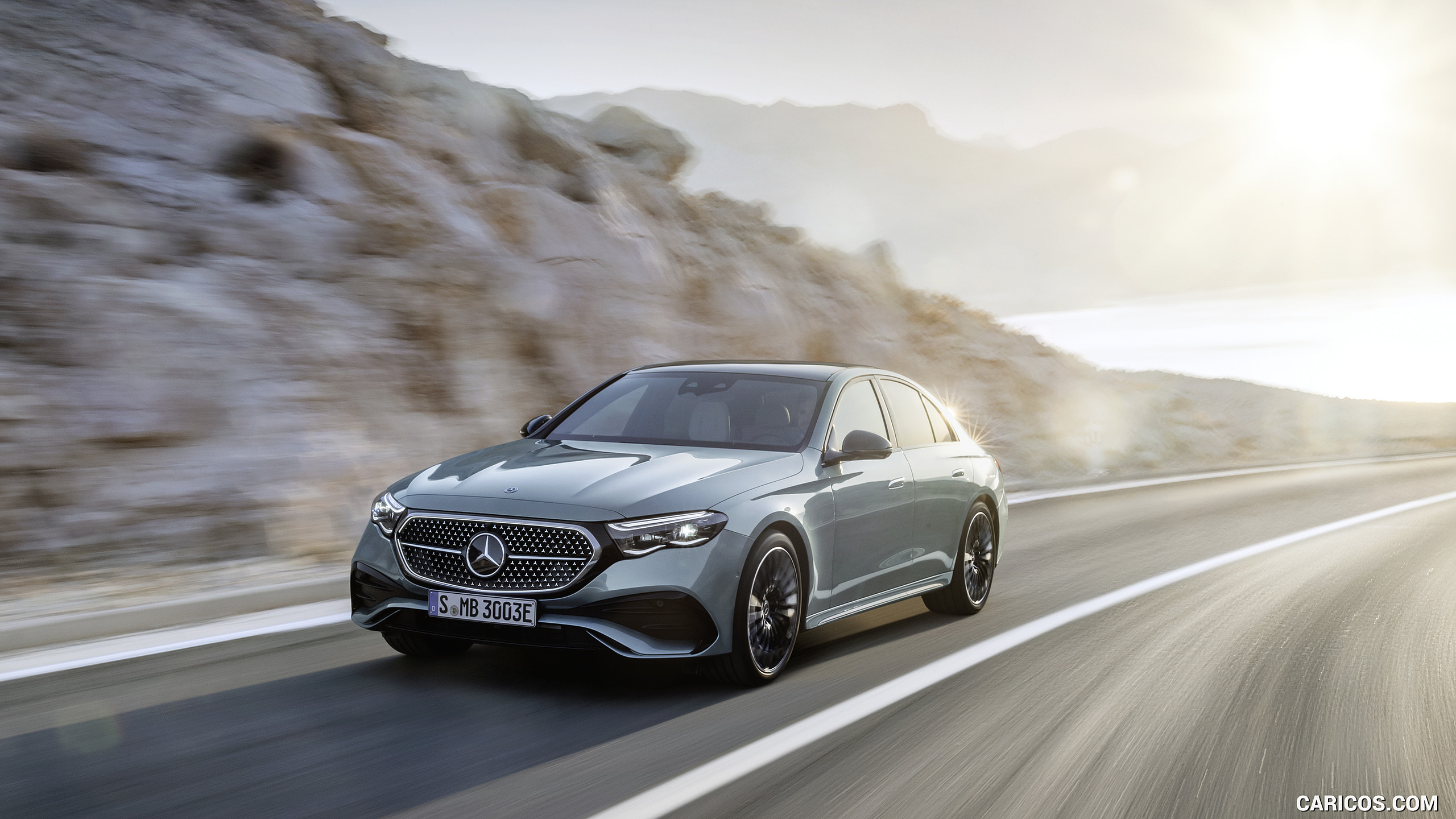 2024 Mercedes-Benz E-Class Plug-In Hybrid AMG Line Color: (Verde Silver) - Front Three-Quarter, #8 of 158