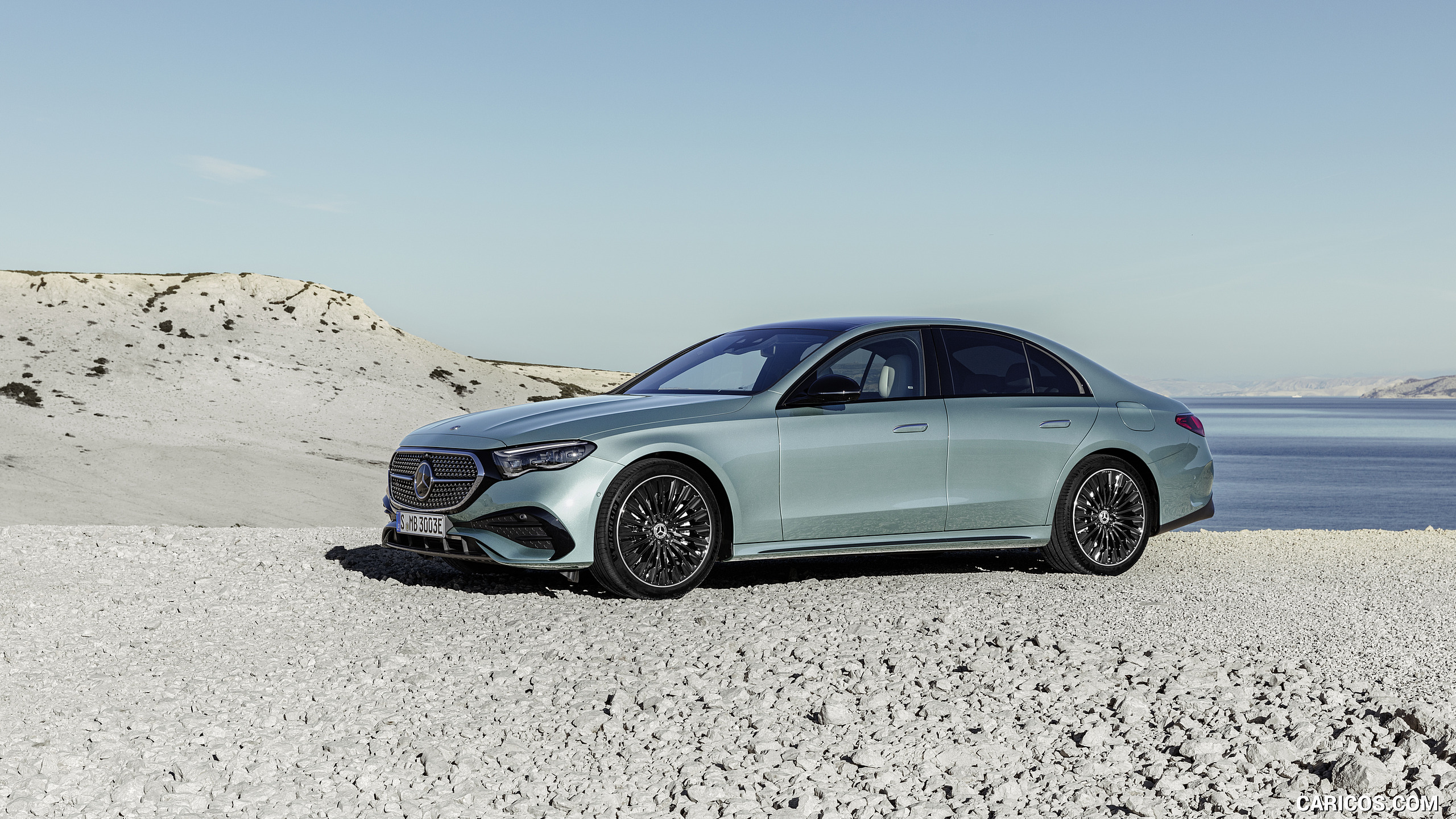 2024 Mercedes-Benz E-Class Plug-In Hybrid AMG Line Color: (Verde Silver) - Front Three-Quarter, #15 of 158
