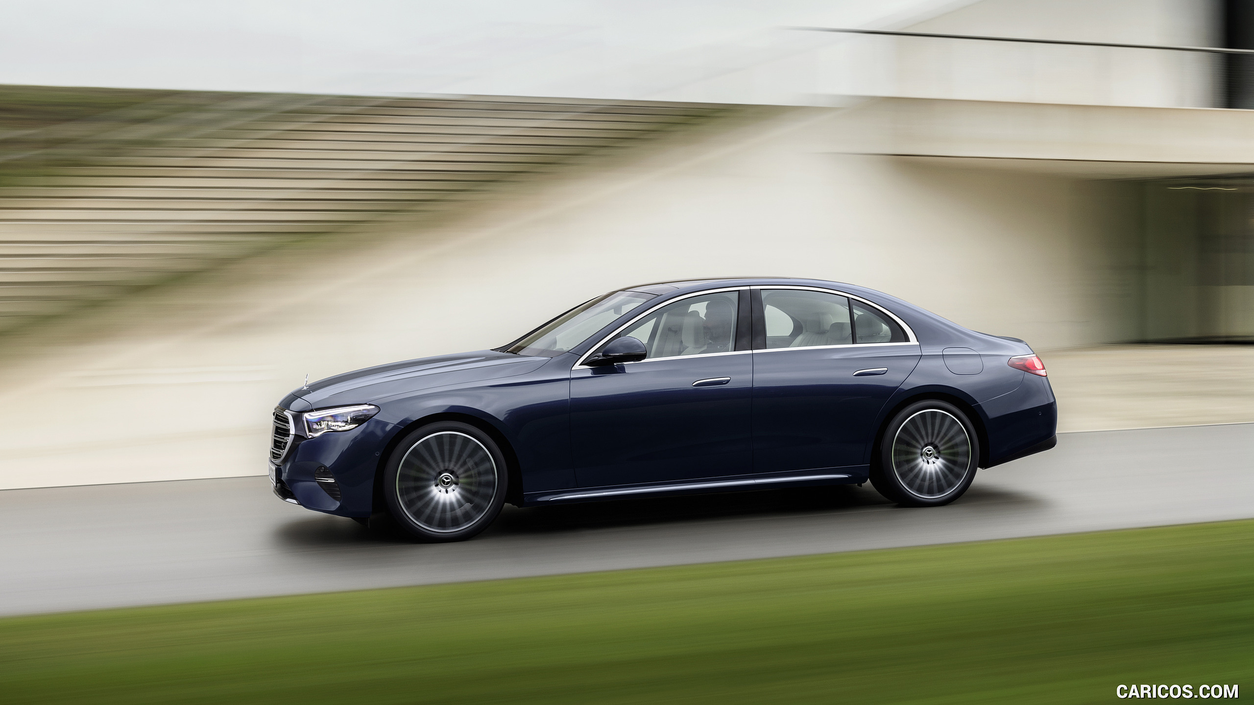 2024 Mercedes-Benz E-Class Plug-In Hybrid Exclusive Line (Color: Nautic Blue) - Side, #77 of 158
