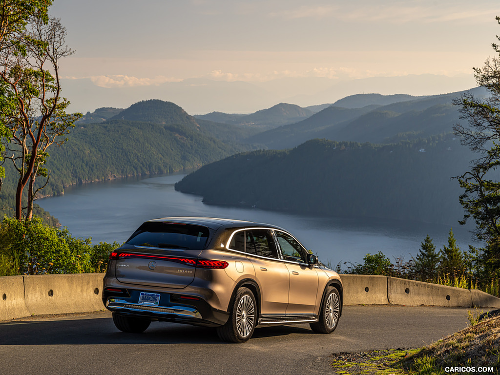 2024 Mercedes-Maybach EQS 680 SUV (Color: Velvet Brown/Onyx Black) - Rear Three-Quarter