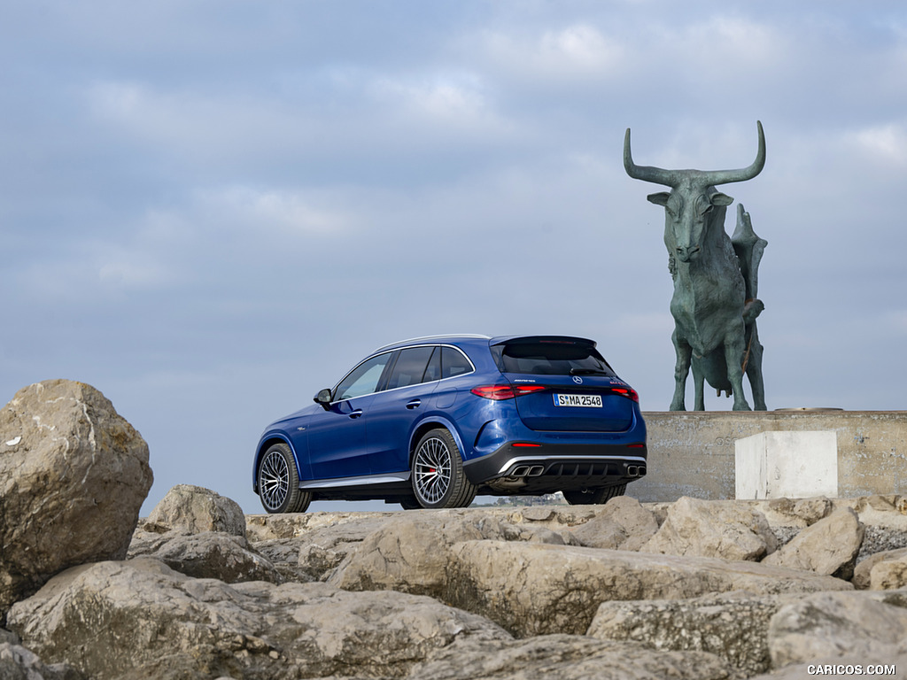 2025 Mercedes-AMG GLC 63 S E PERFORMANCE (Color: Spectral Blue Metallic) - Rear Three-Quarter