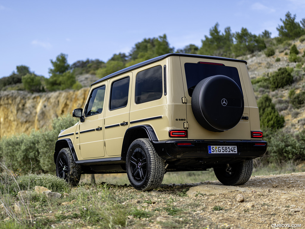 2025 Mercedes-Benz G 580 with EQ Technology (Color: MANUFAKTUR Desert Sand) - Rear Three-Quarter