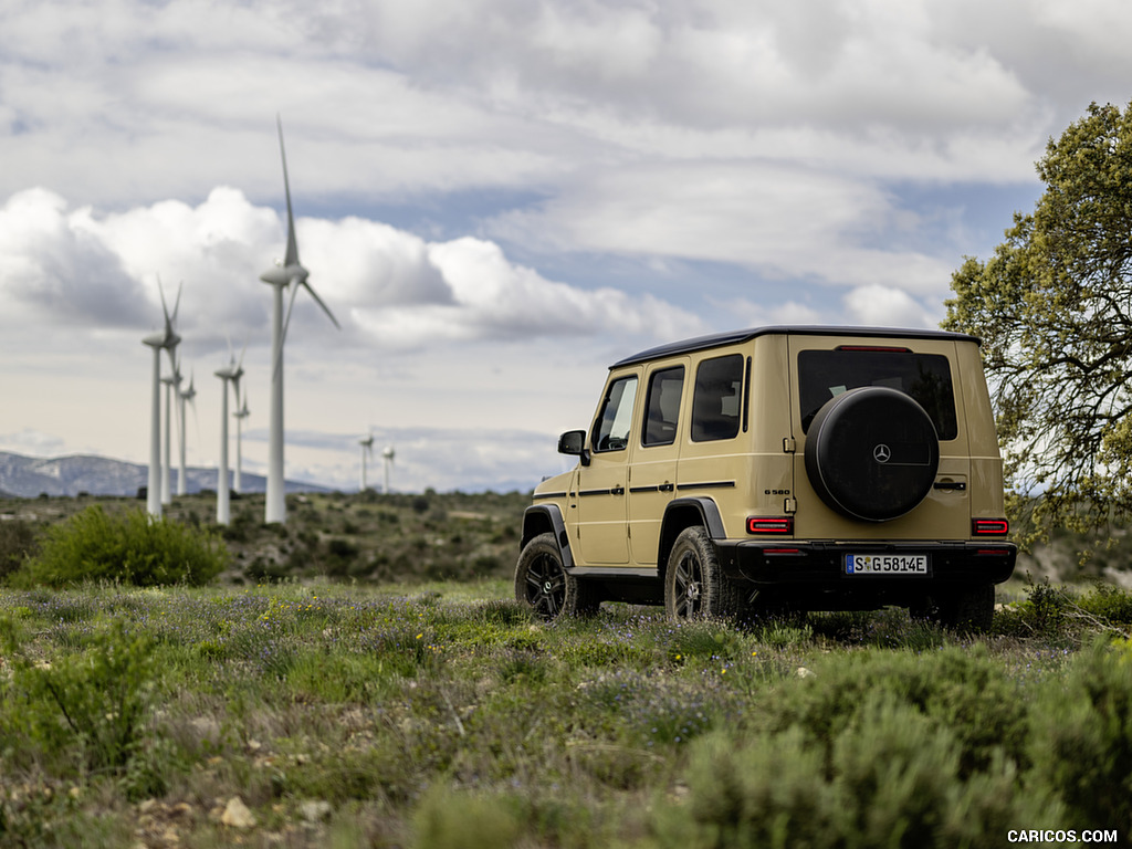 2025 Mercedes-Benz G 580 with EQ Technology (Color: MANUFAKTUR Desert Sand) - Rear Three-Quarter